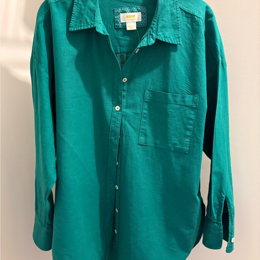 Anthropologie Maeve Teal Casual Button Down Shirt